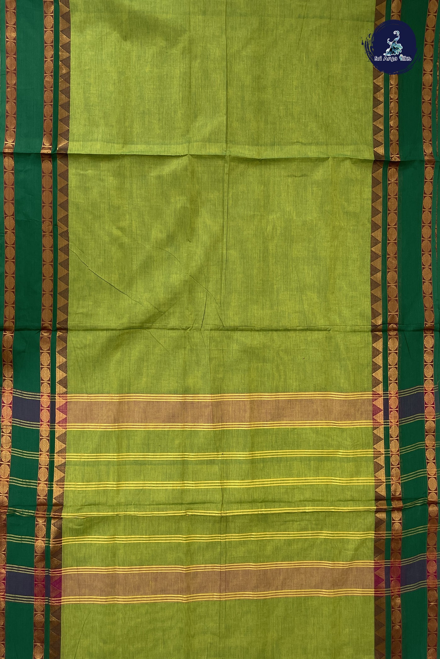 Green Madisar Cotton Saree With Plain Pattern