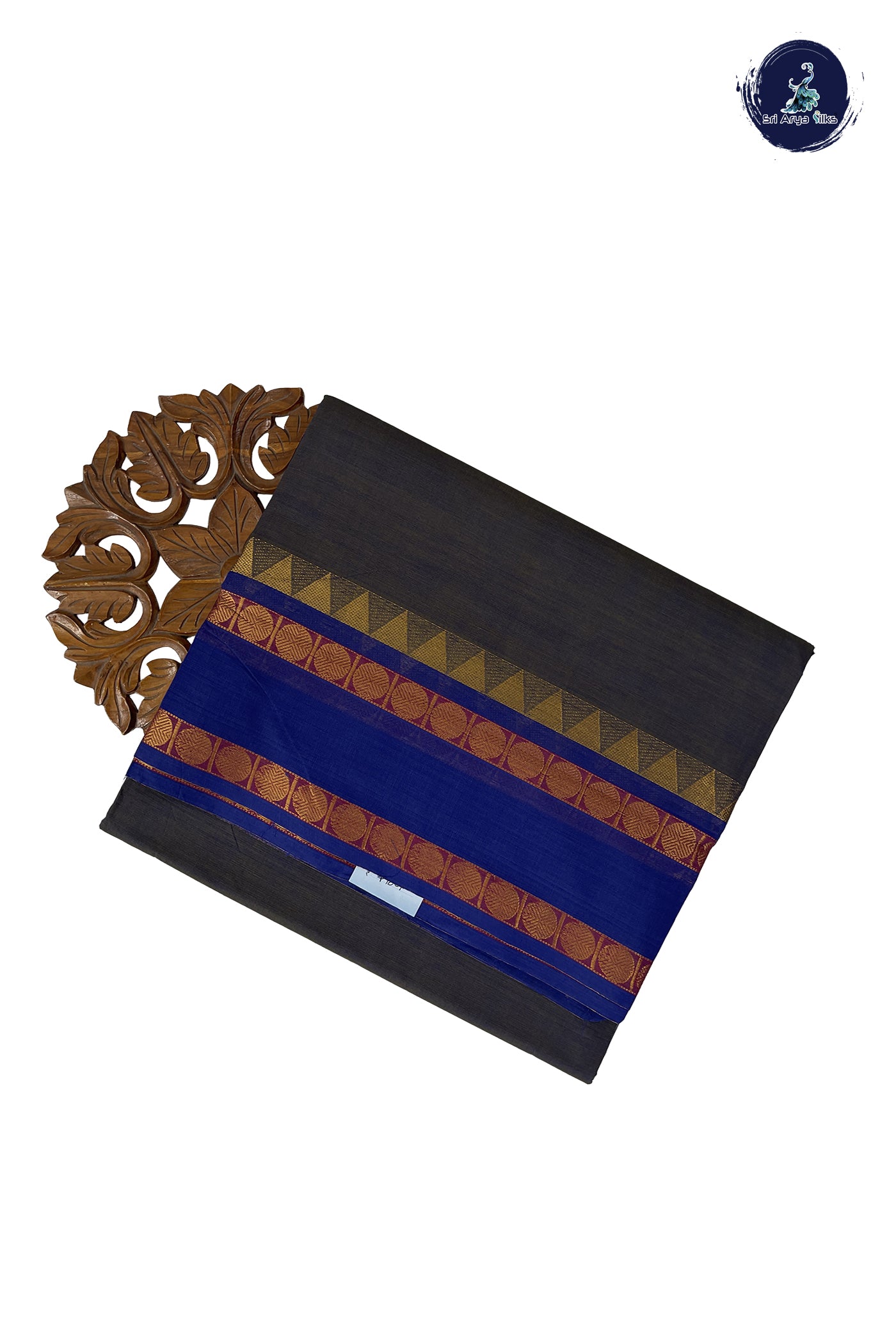 Bluish Grey Madisar Cotton Saree With Plain Pattern