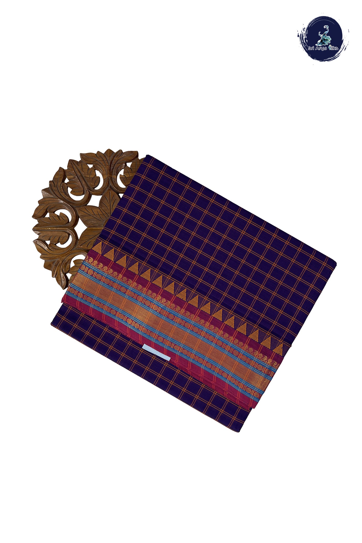 Violet Madisar Cotton Saree With Checked Pattern