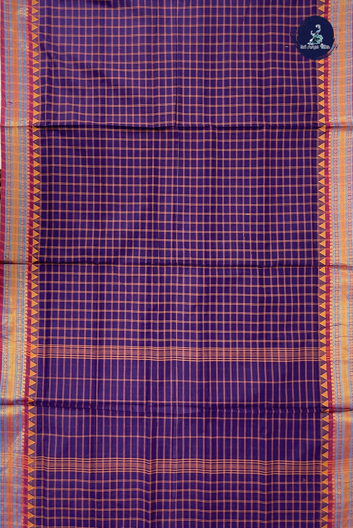 Violet Madisar Cotton Saree With Checked Pattern
