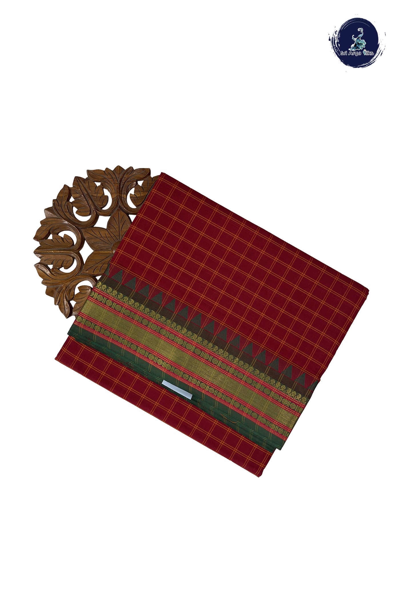 Maroon Madisar Cotton Saree With Checked Pattern
