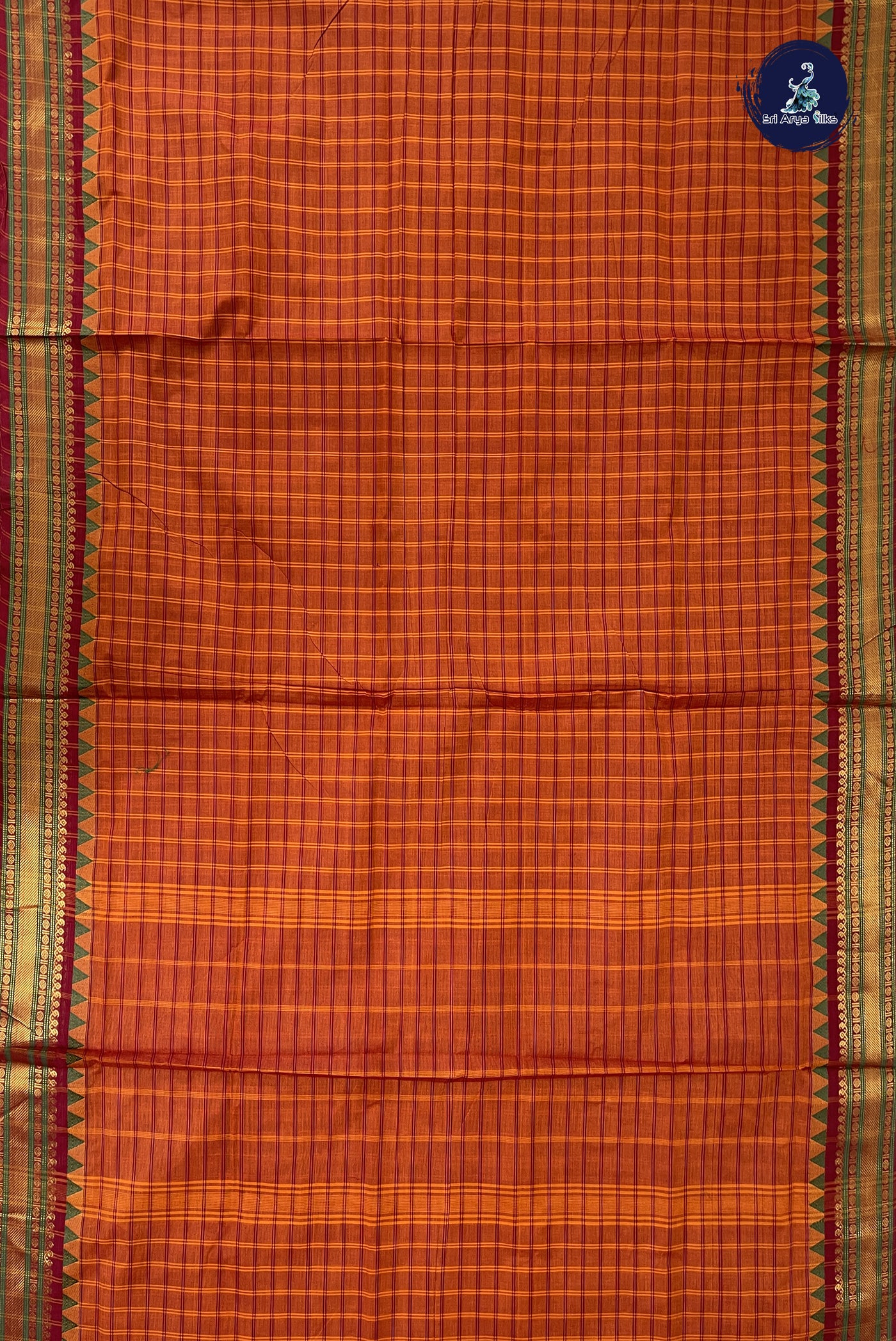 Rust Madisar Cotton Saree With Checked Pattern
