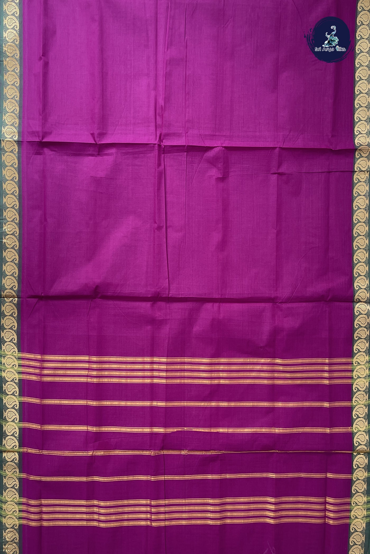 Purple Madisar Cotton Saree With Plain Pattern