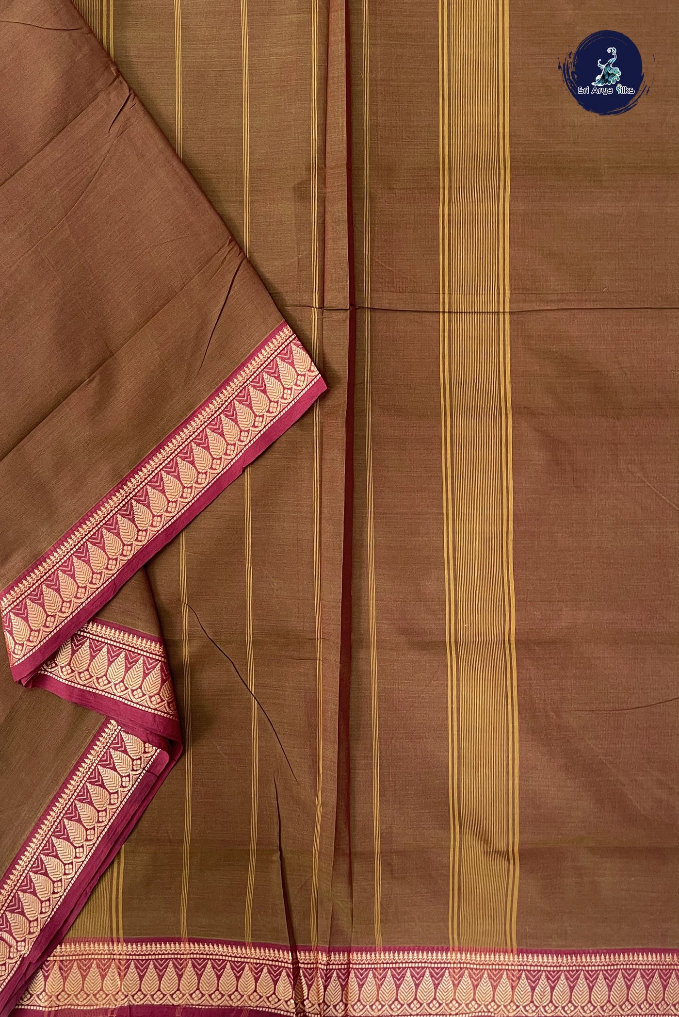 Dual Tone Brown Madisar Cotton Saree With Plain Pattern