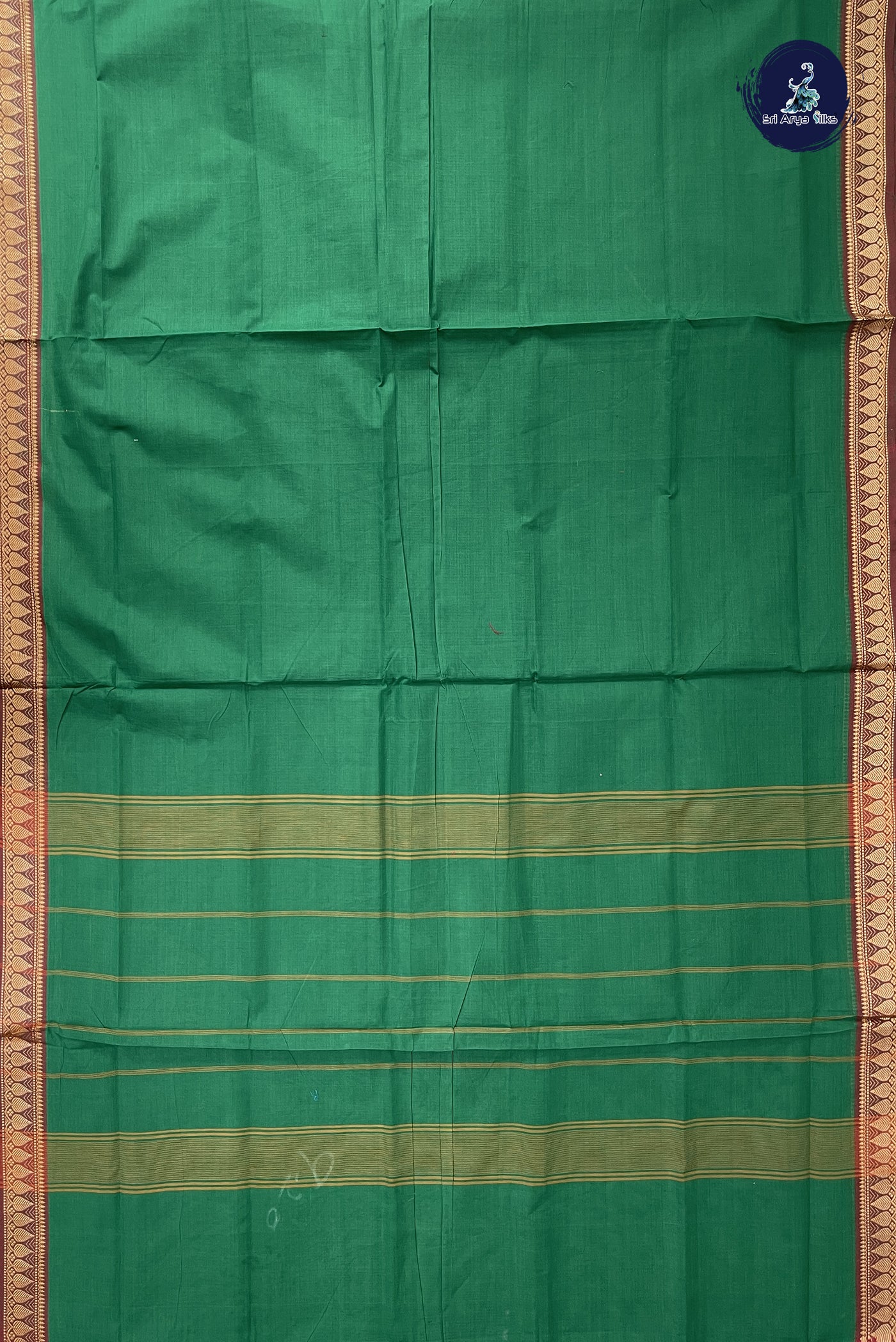 Green Madisar Cotton Saree With Plain Pattern