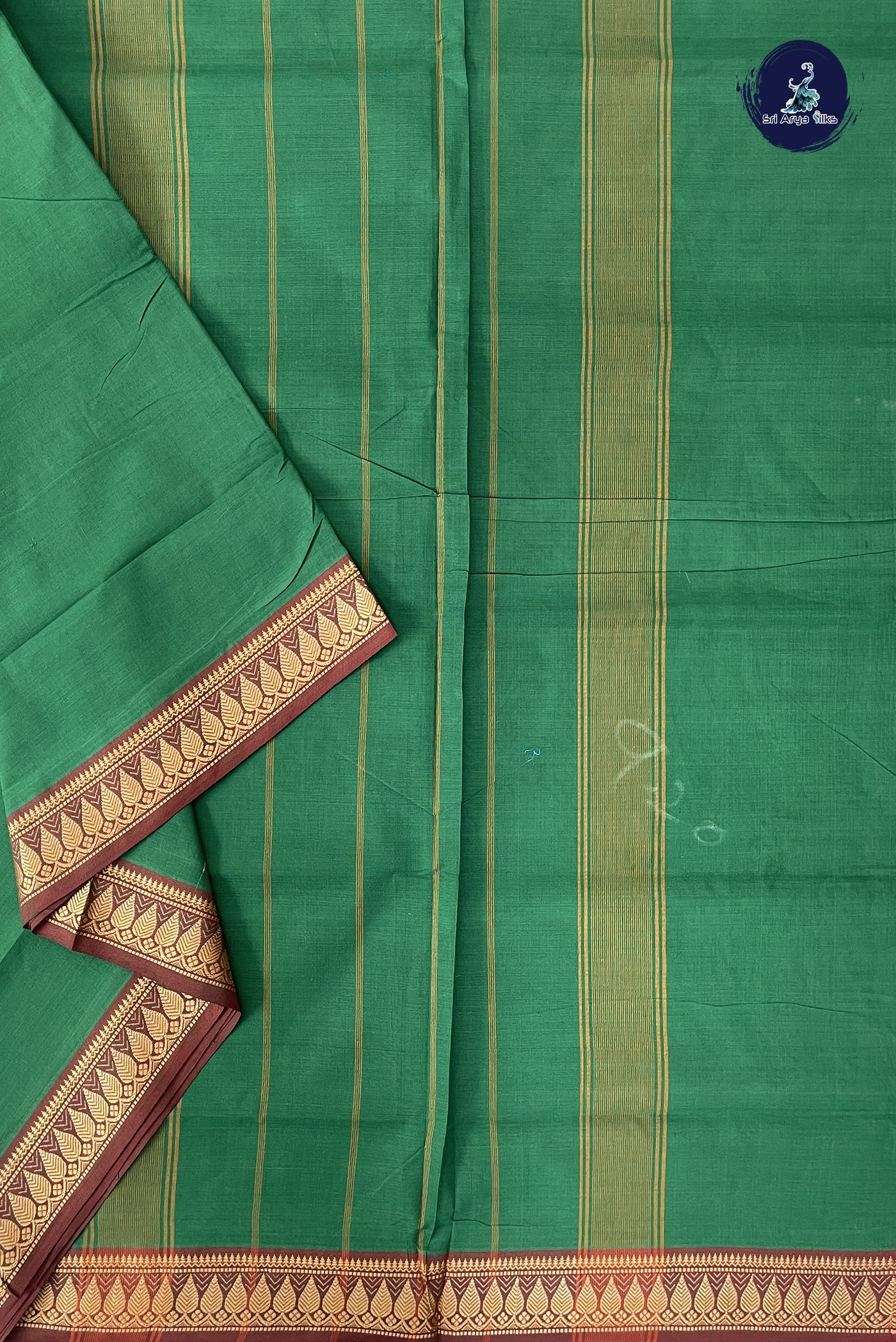 Green Madisar Cotton Saree With Plain Pattern