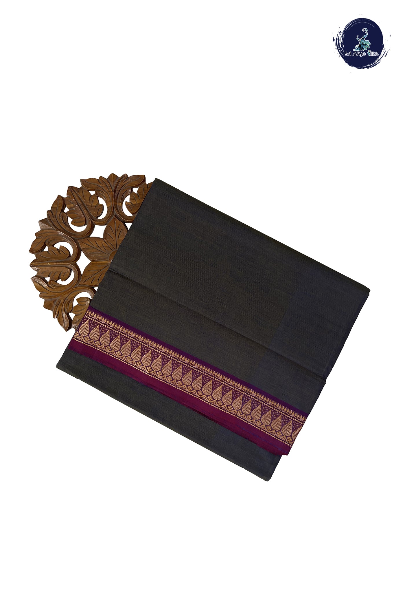 Bluish Grey Madisar Cotton Saree With Plain Pattern