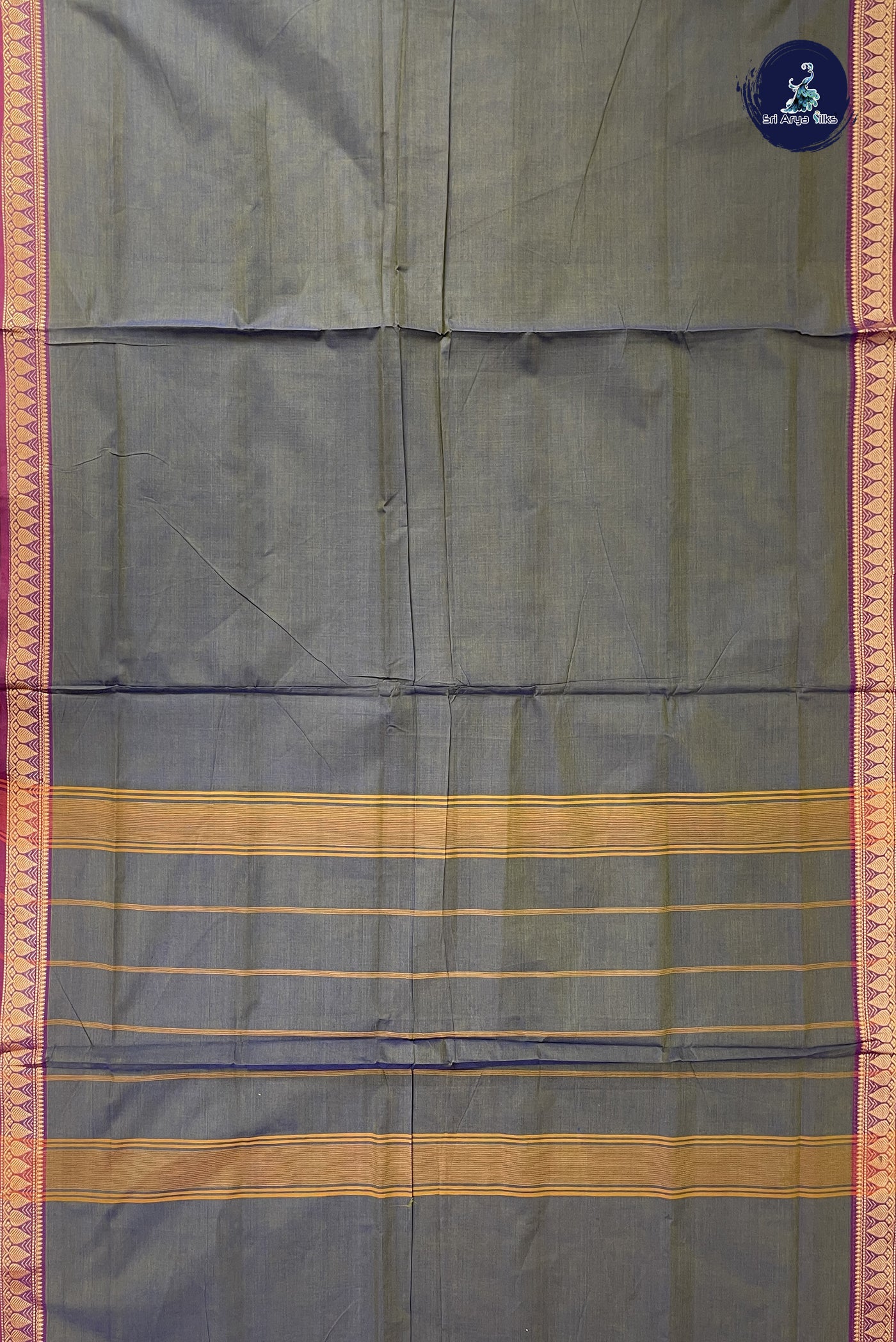 Bluish Grey Madisar Cotton Saree With Plain Pattern
