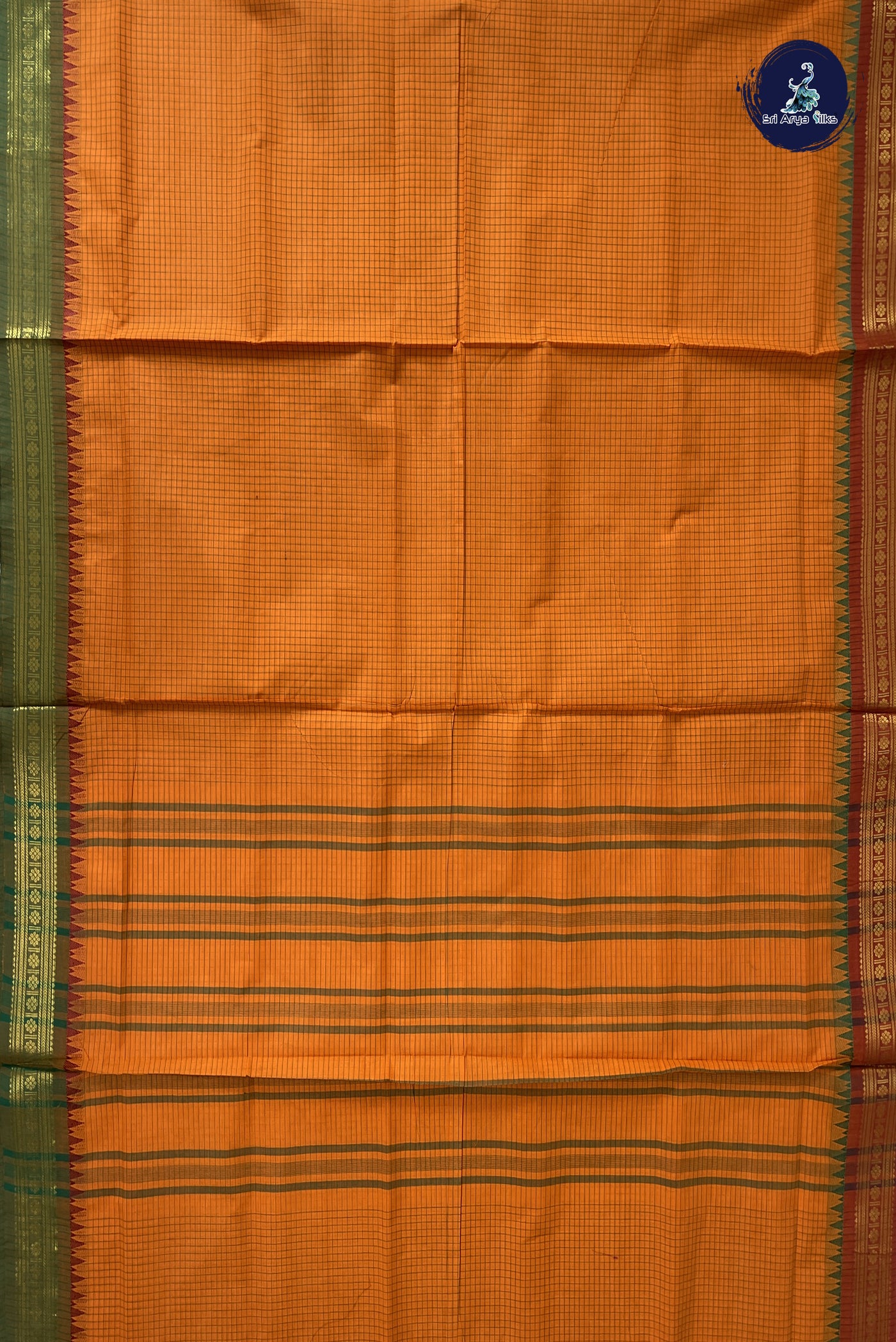 Yellow Madisar Cotton Saree With Checked Pattern
