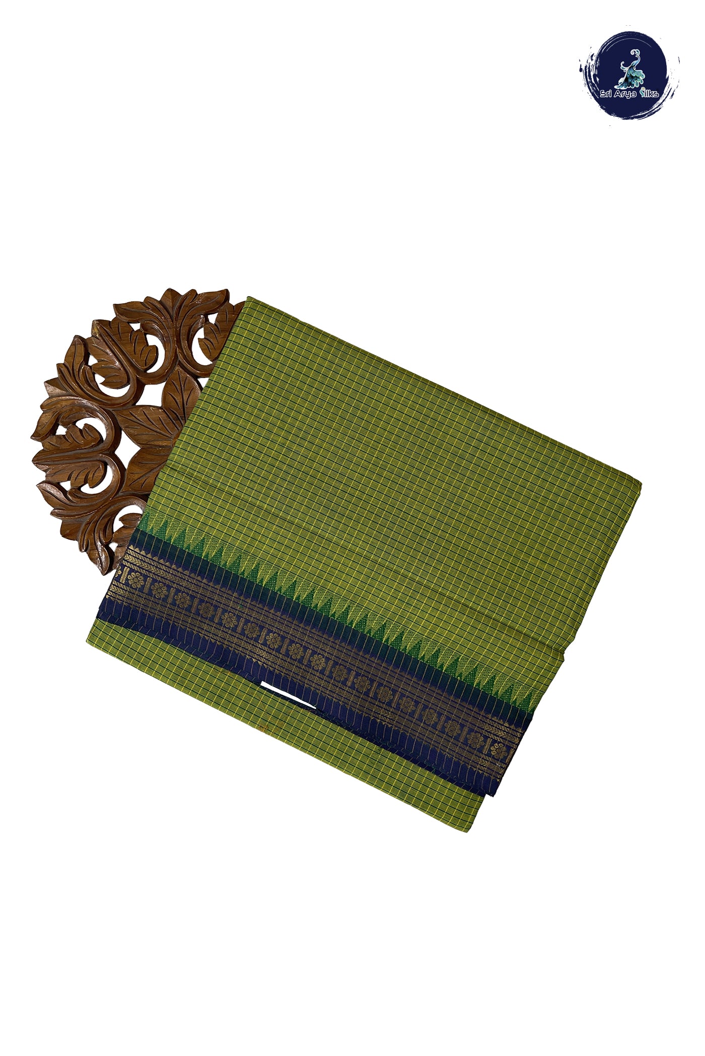 Light Green Madisar Cotton Saree With Checked Pattern