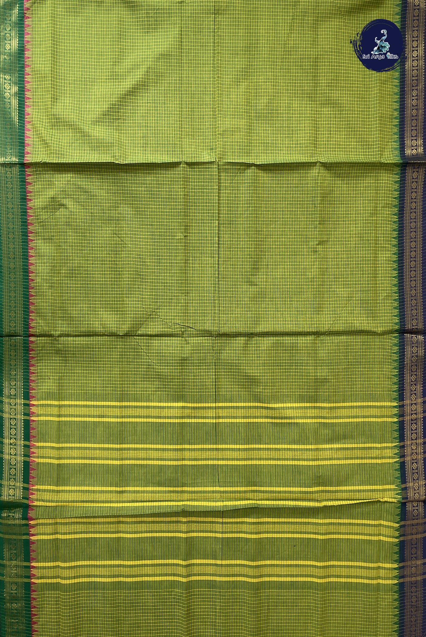 Light Green Madisar Cotton Saree With Checked Pattern