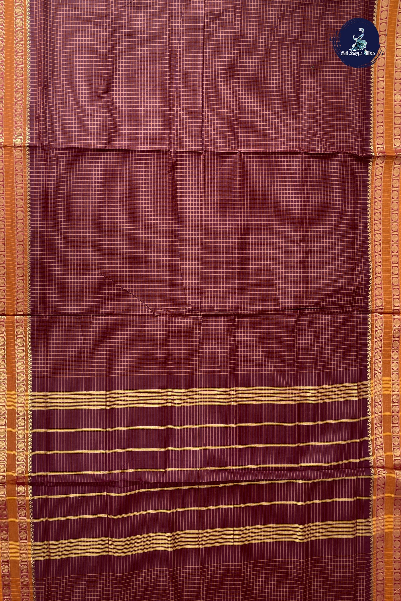 Coffee Brown Madisar Cotton Saree With Checked Pattern