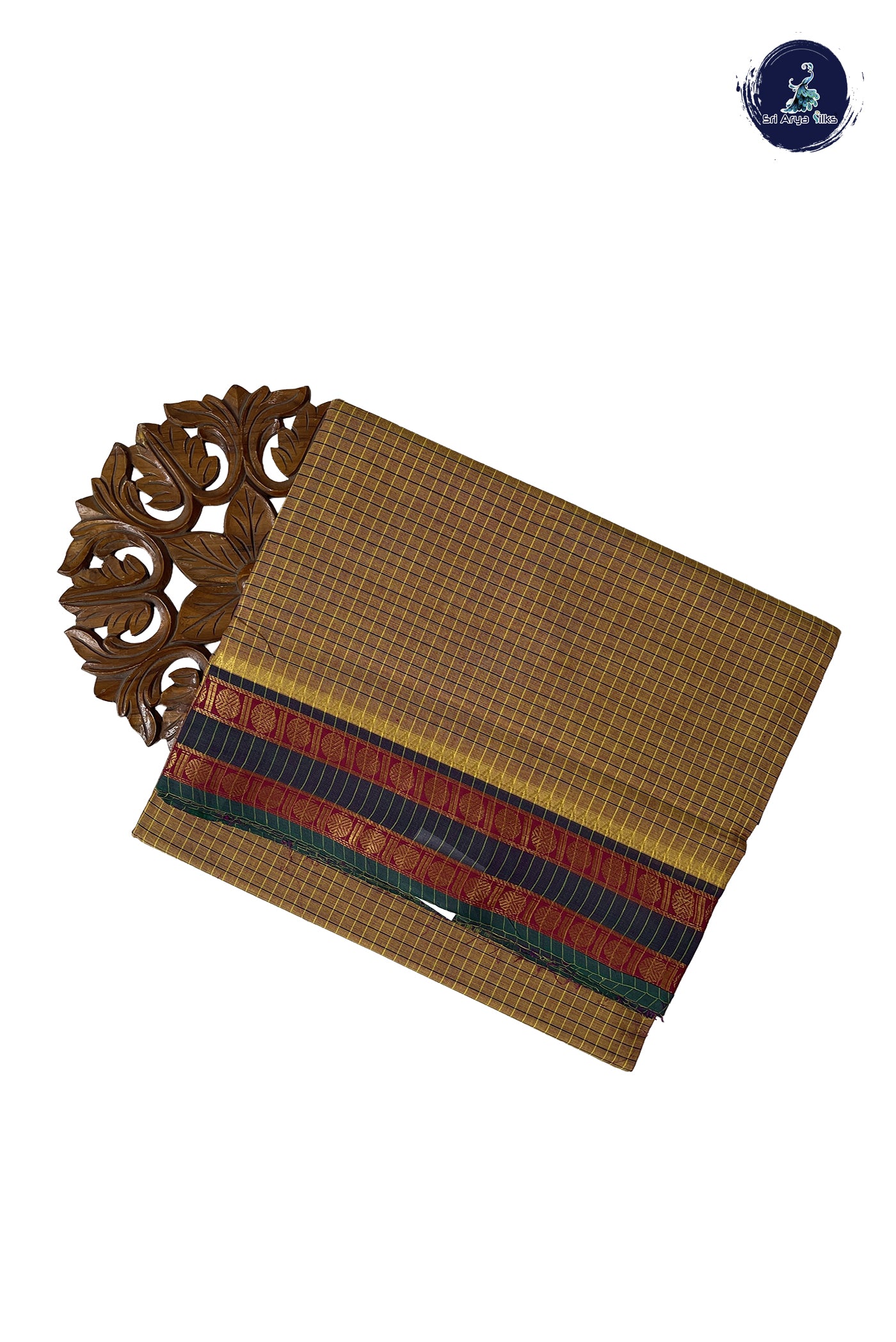 Mustard Yellow Madisar Cotton Saree With Checked Pattern