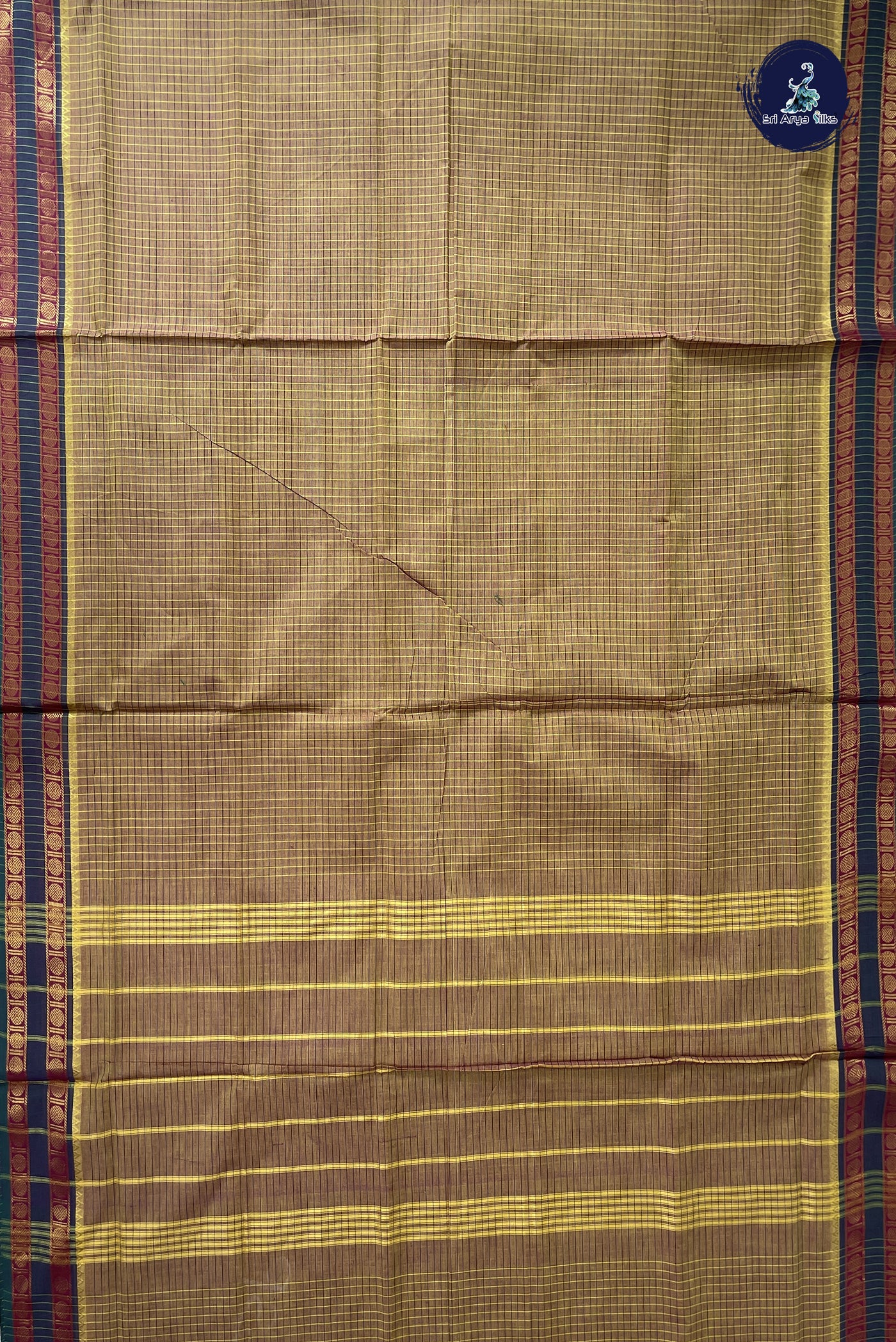 Mustard Yellow Madisar Cotton Saree With Checked Pattern