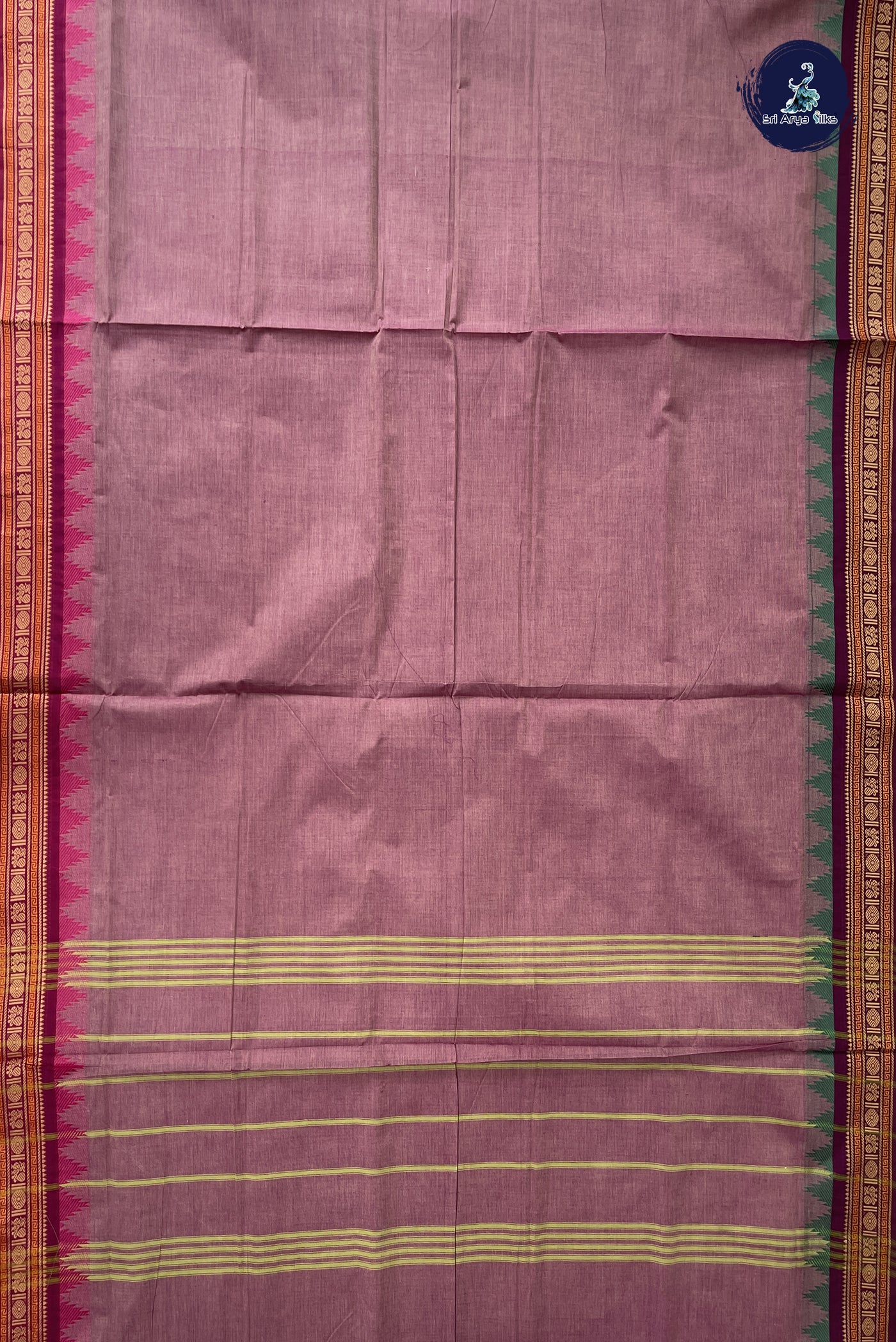 Light Pink Madisar Cotton Saree With Plain Pattern