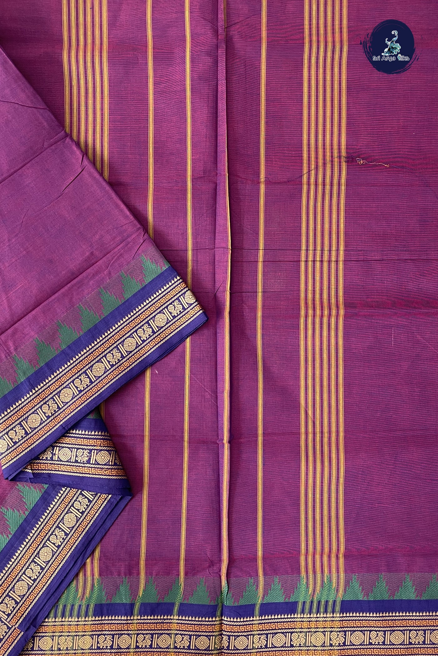 Dual Tone Purple Madisar Cotton Saree With Plain Pattern