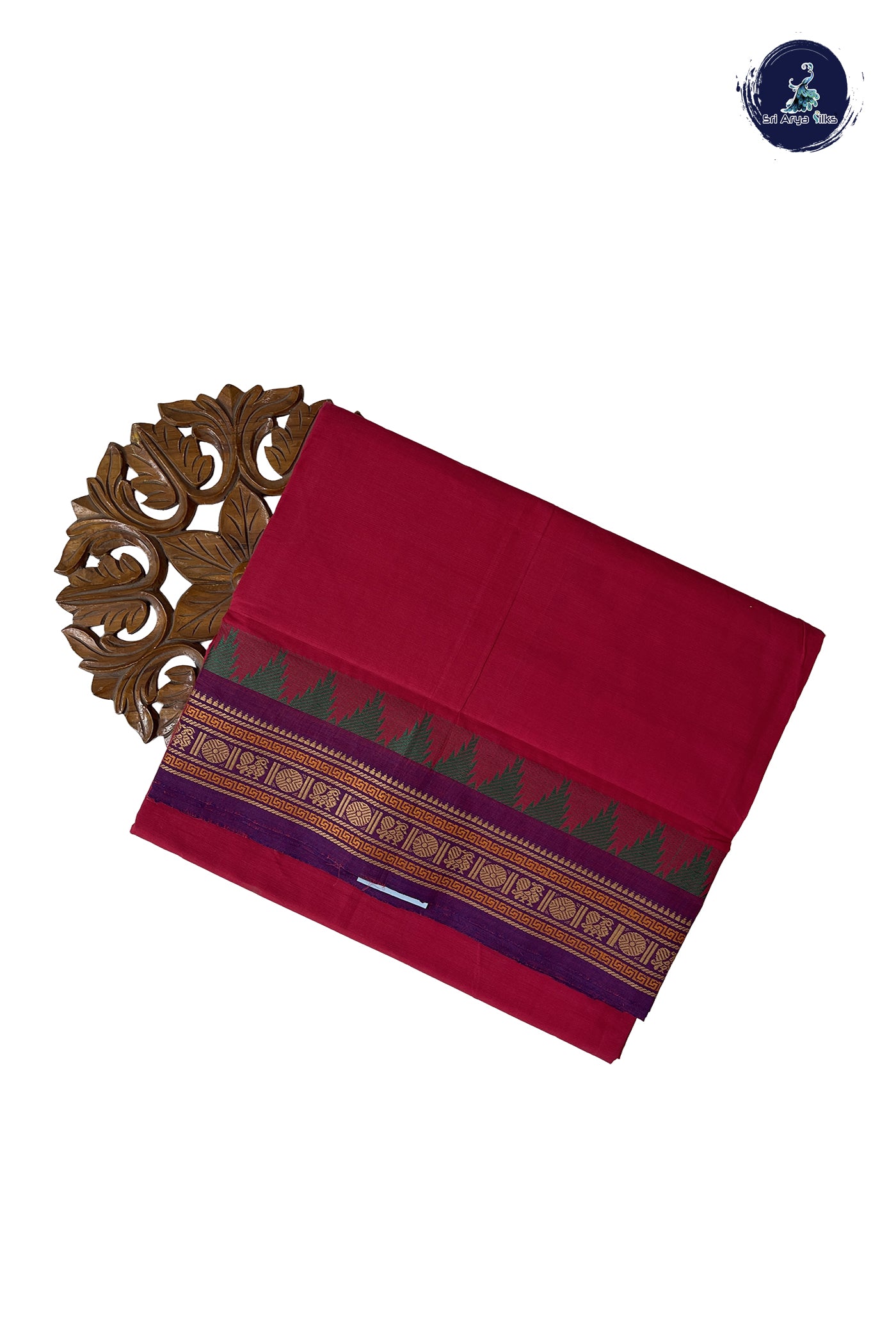 Red Madisar Cotton Saree With Plain Pattern
