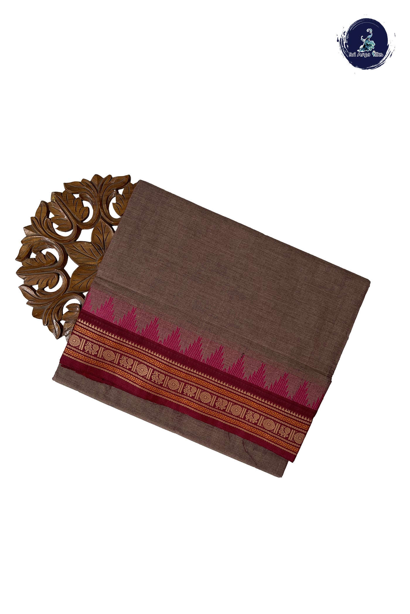 Light Brown Madisar Cotton Saree With Plain Pattern