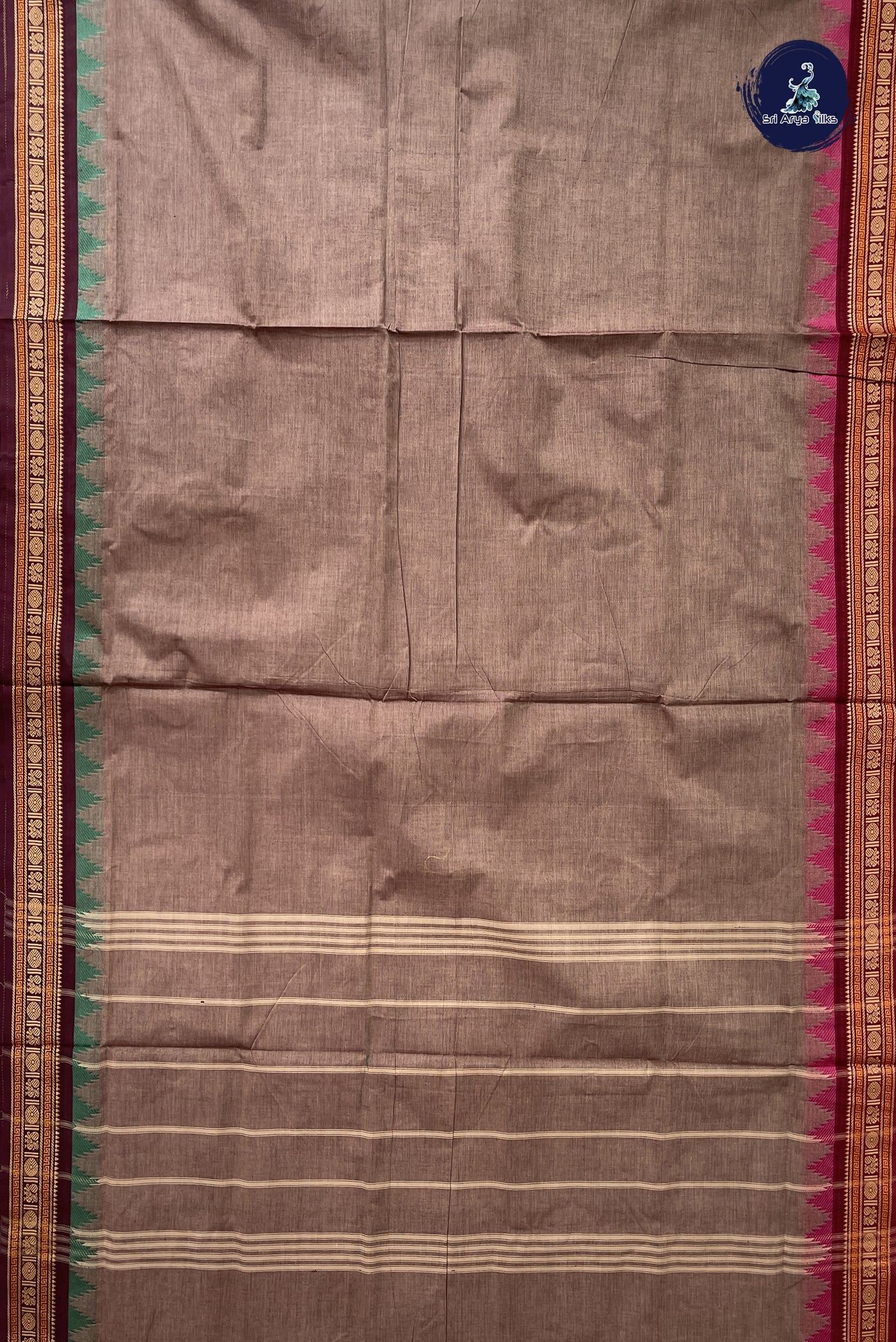 Light Brown Madisar Cotton Saree With Plain Pattern