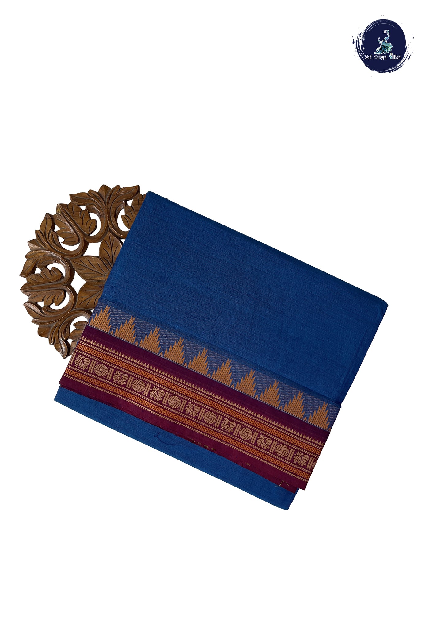 Blue Madisar Cotton Saree With Plain Pattern