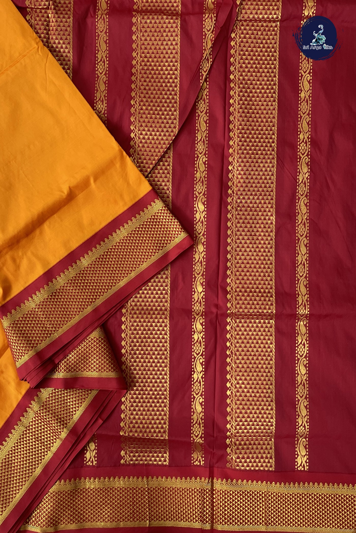 Mango Yellow Madisar Semi Silk Saree With Plain Pattern