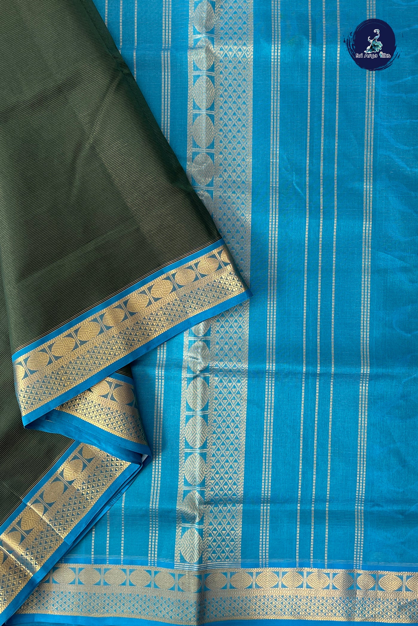 Bottle Green Madisar Silk Cotton Saree With Vaira Oosi Pattern