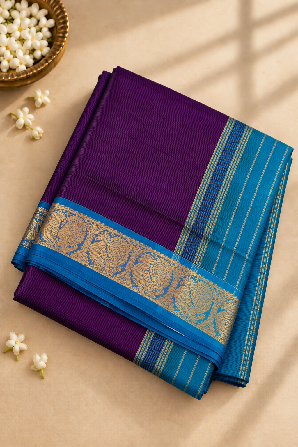 Violet Madisar Silk Cotton Saree With Vaira Oosi Pattern