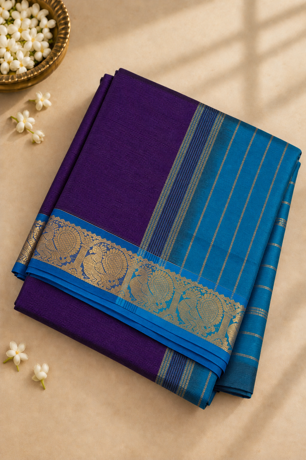 Violet Madisar Silk Cotton Saree With Vaira Oosi Pattern