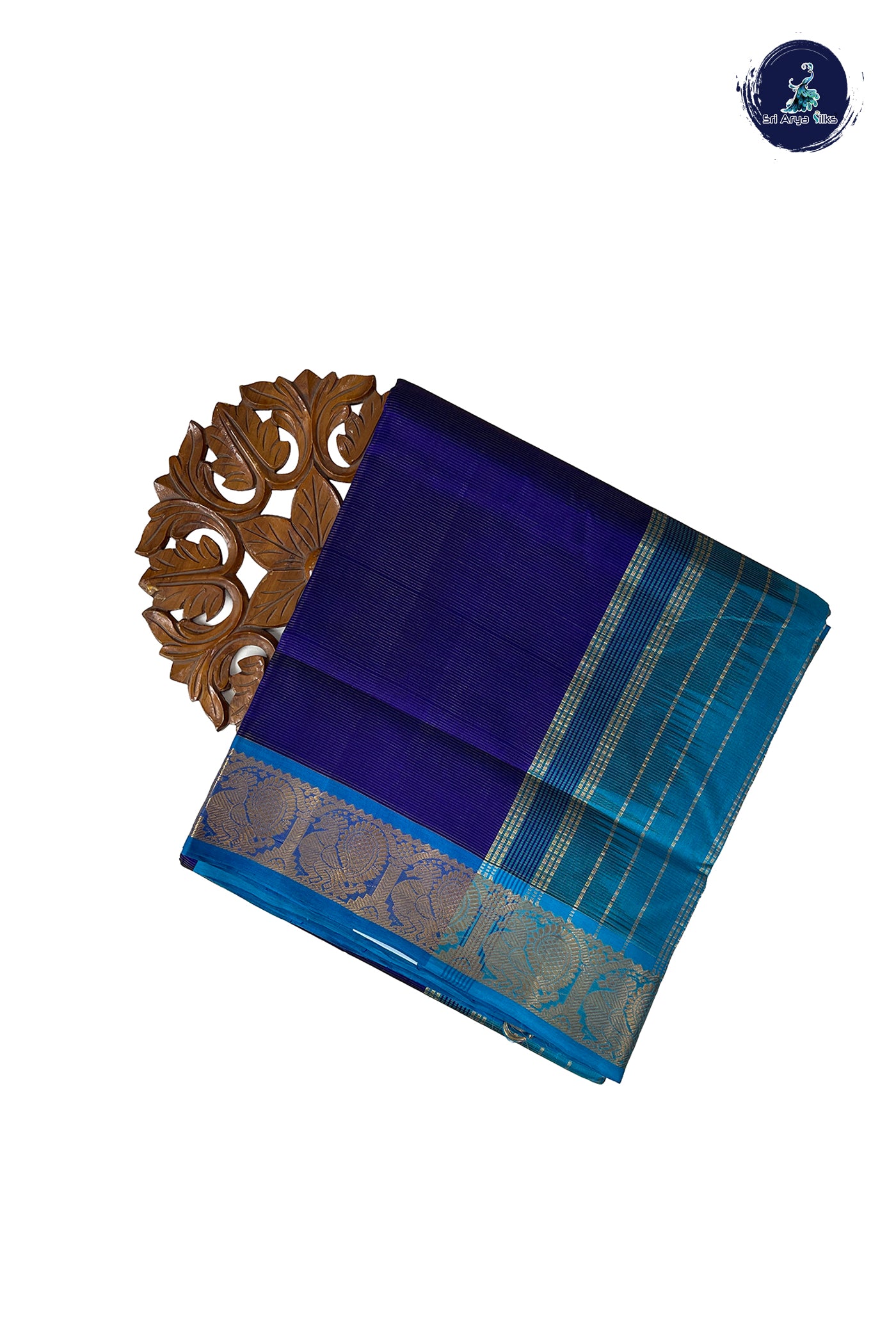 MS Blue Madisar Silk Cotton Saree With Vaira Oosi Pattern