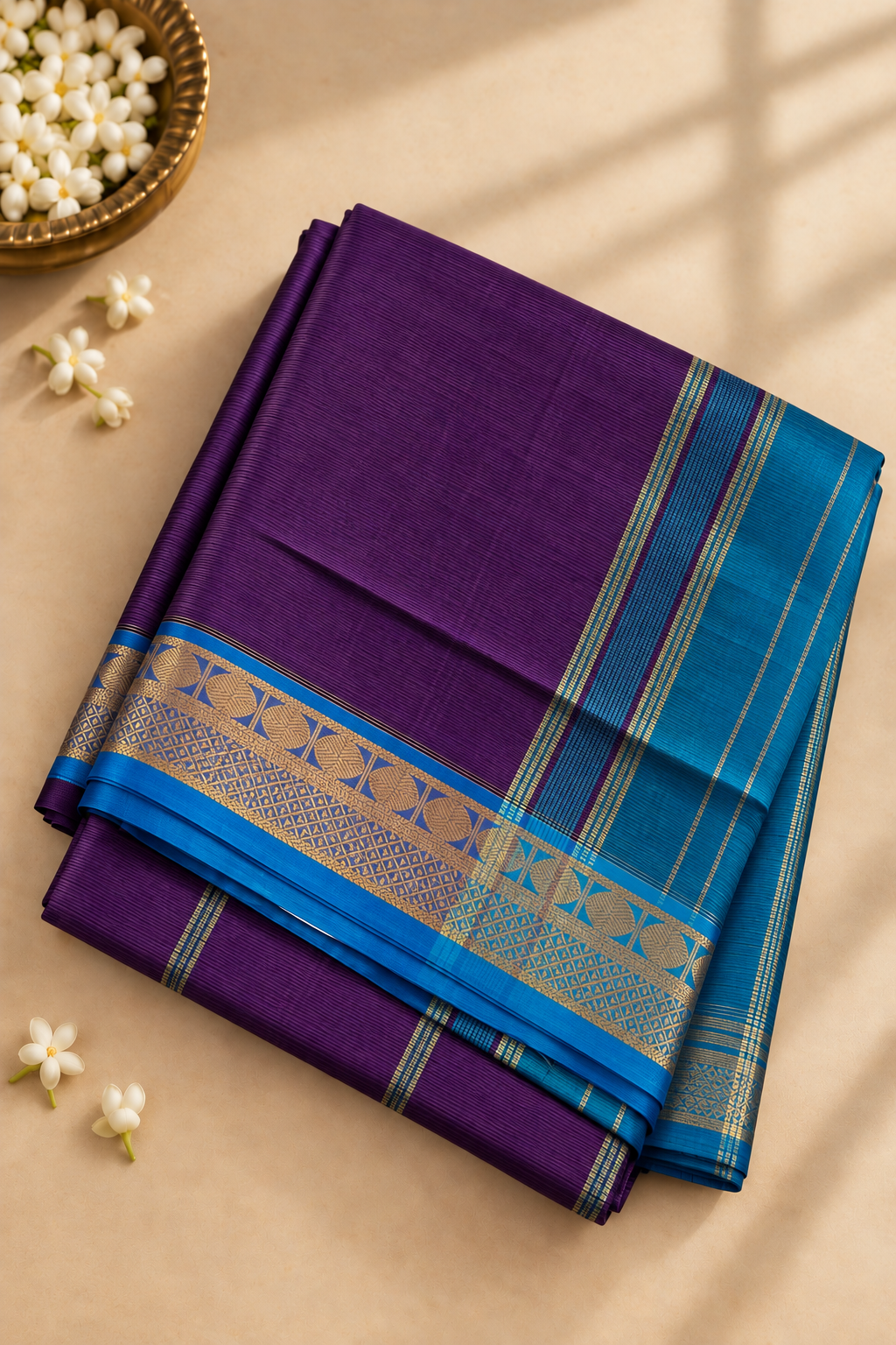 Violet Madisar Silk Cotton Saree With Vaira Oosi Pattern