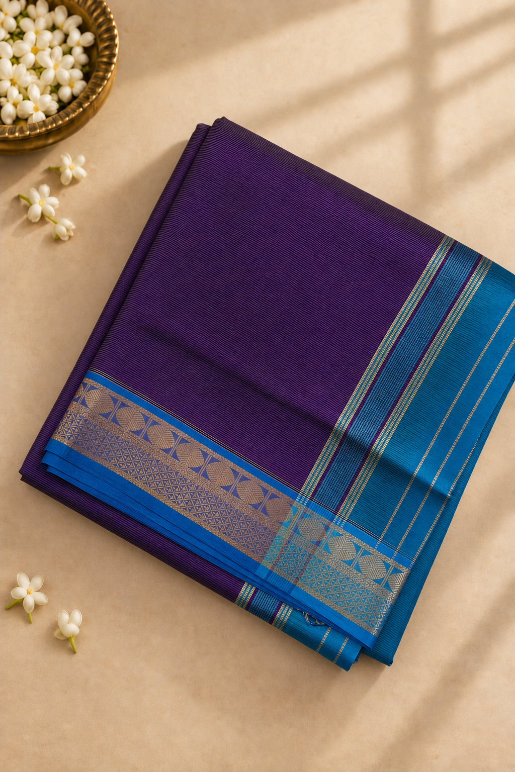 Violet Madisar Silk Cotton Saree With Vaira Oosi Pattern