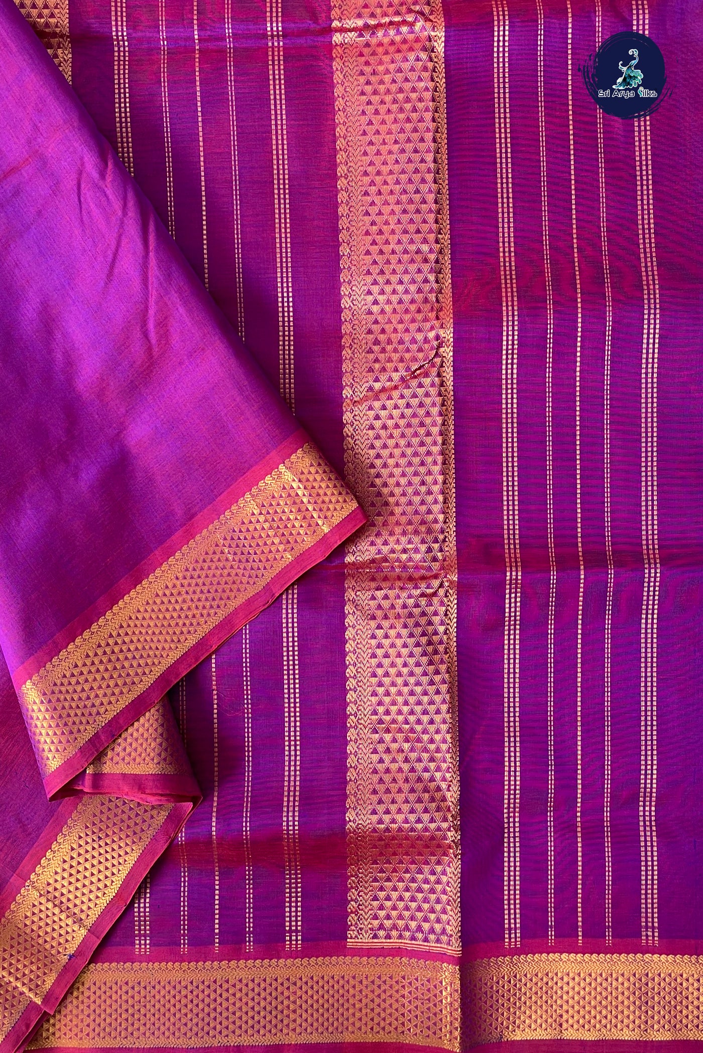 Dual Tone Purple Madisar Silk Cotton Saree With Plain Pattern