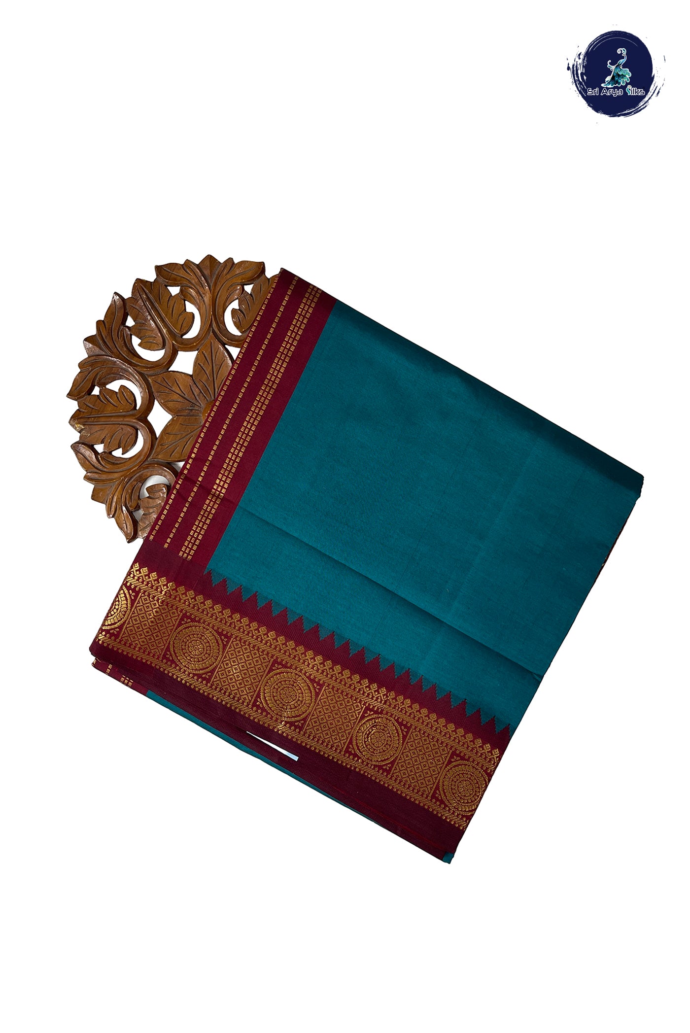 Teal Half Pure Madisar Silk Cotton Saree With Plain Pattern