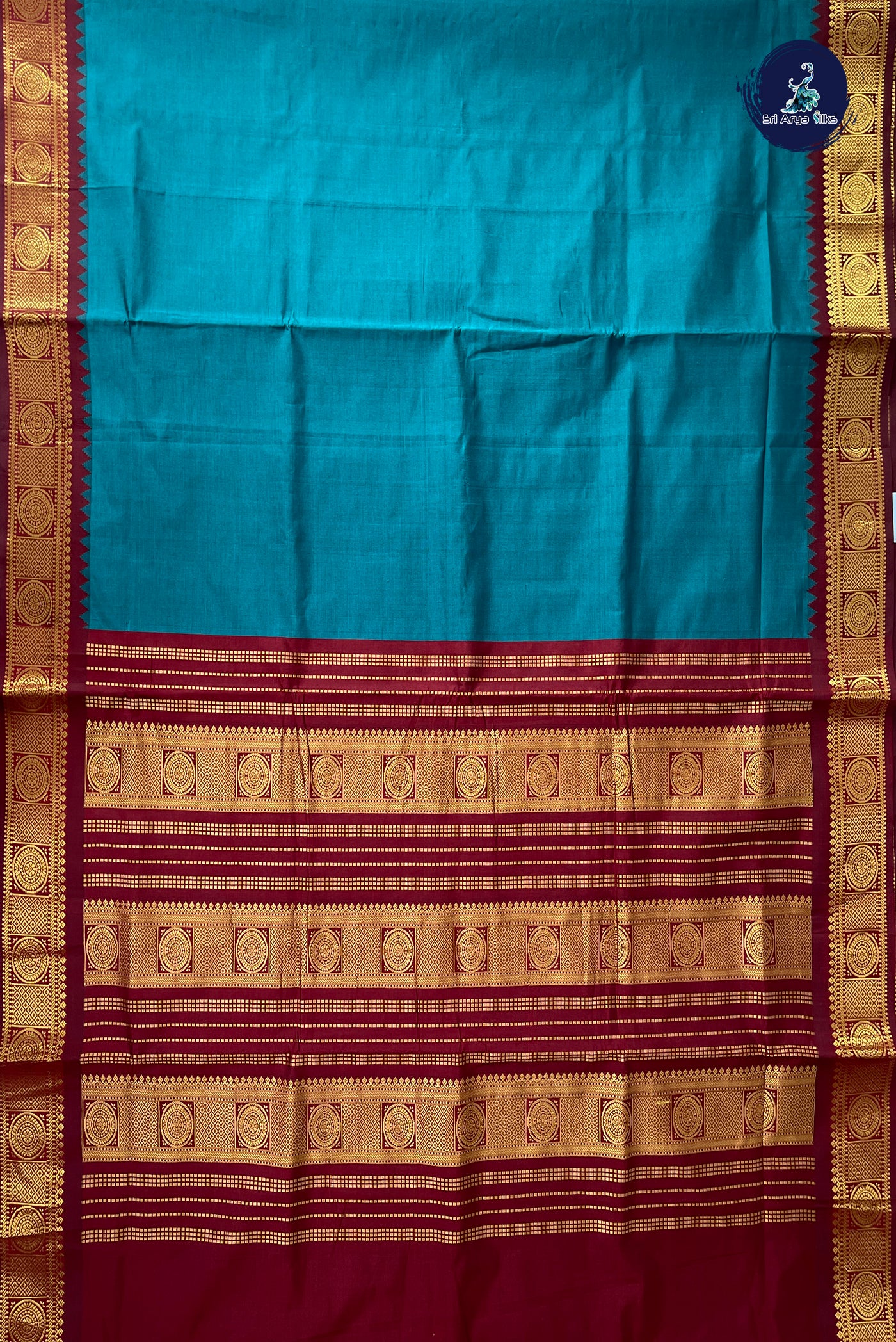 Teal Half Pure Madisar Silk Cotton Saree With Plain Pattern
