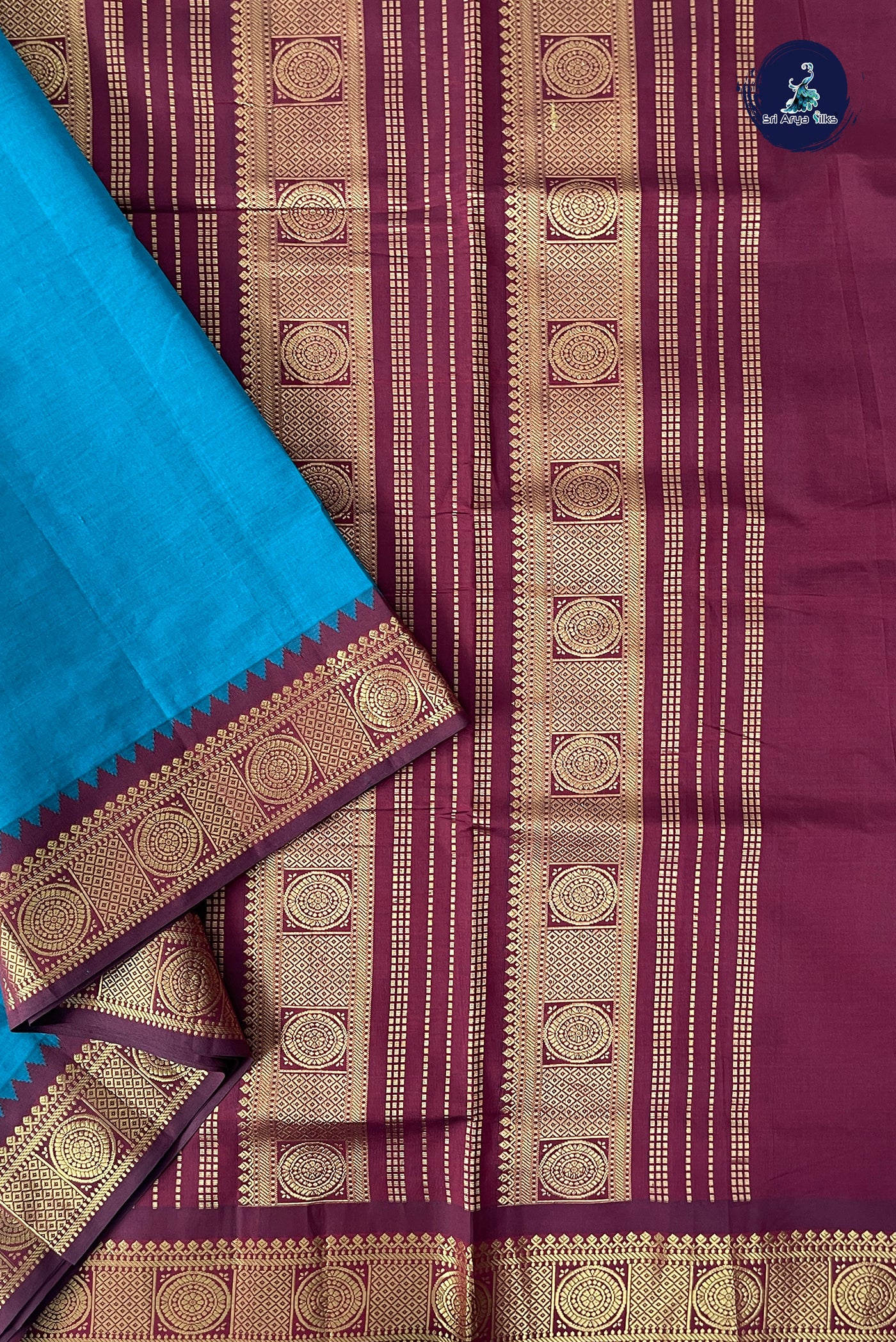 Teal Half Pure Madisar Silk Cotton Saree With Plain Pattern