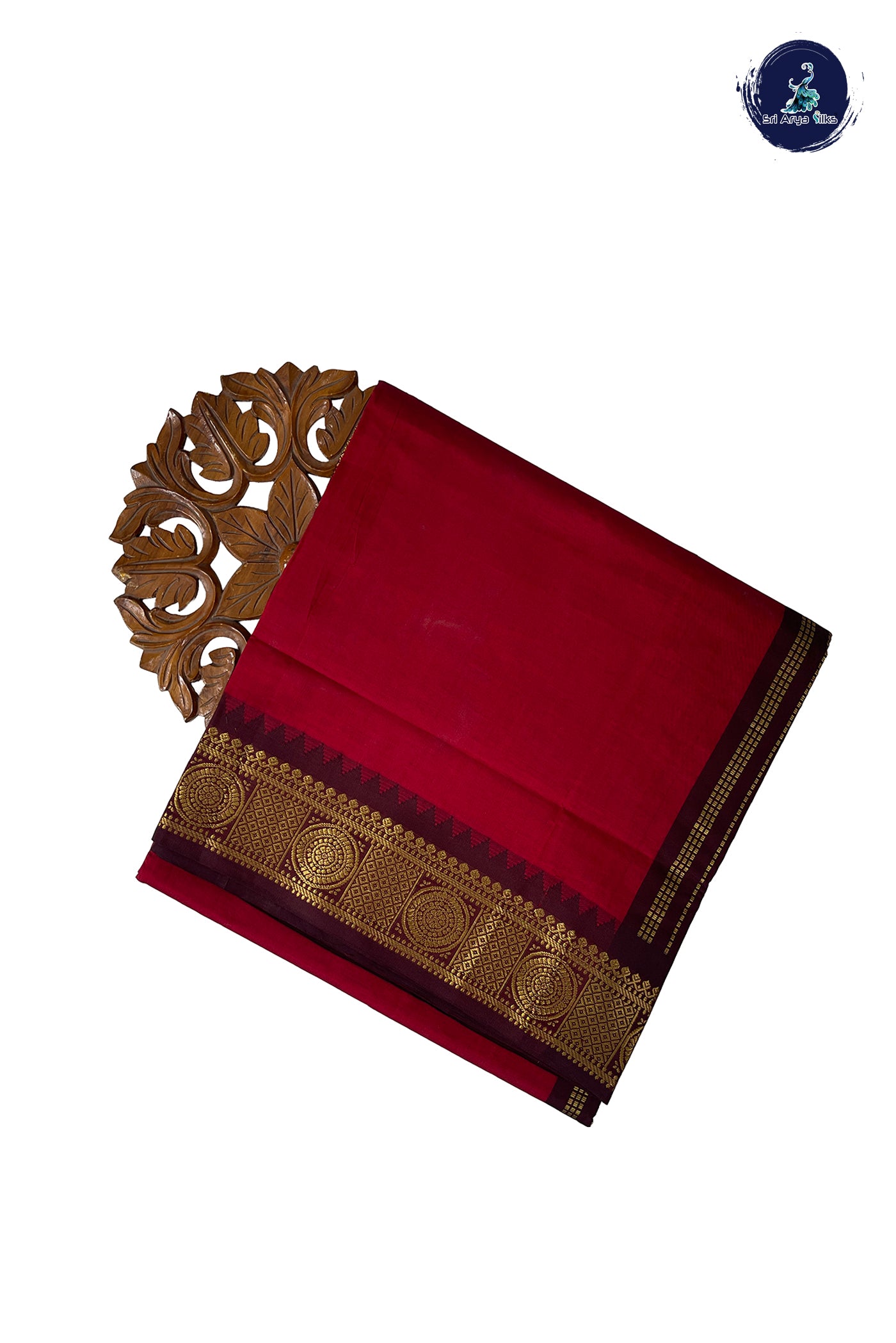 Red Half Pure Madisar Silk Cotton Saree With Plain Pattern