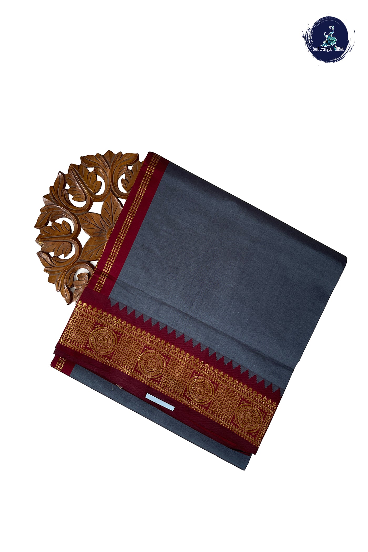 Grey Half Pure Madisar Silk Cotton Saree With Plain Pattern