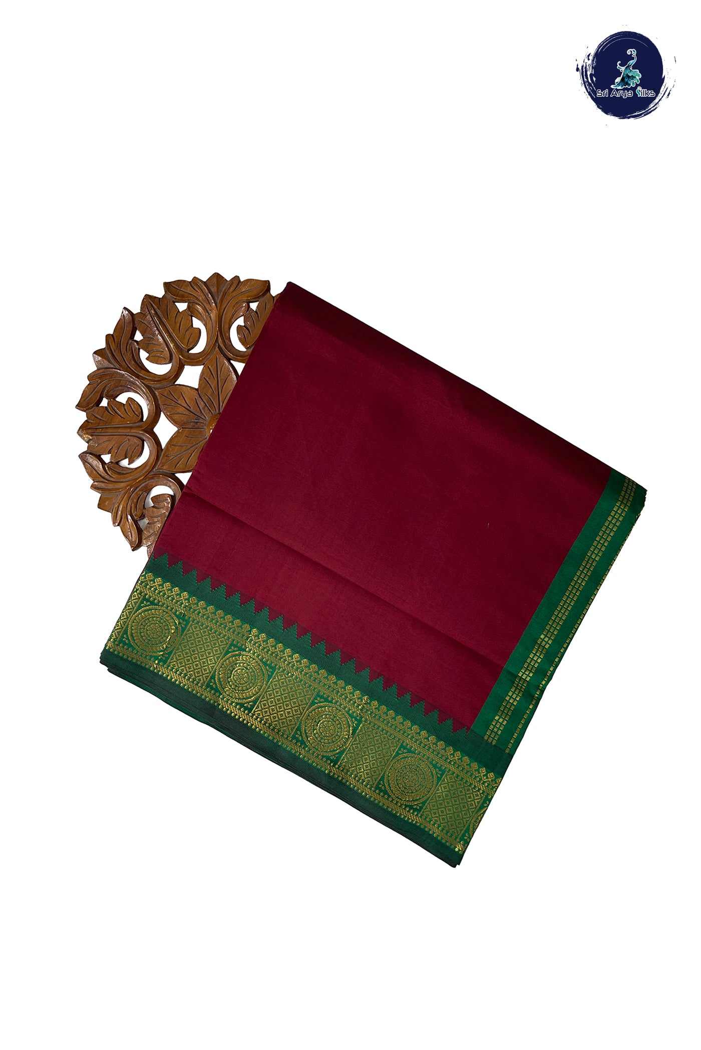 Maroon Half Pure Madisar Silk Cotton Saree With Plain Pattern