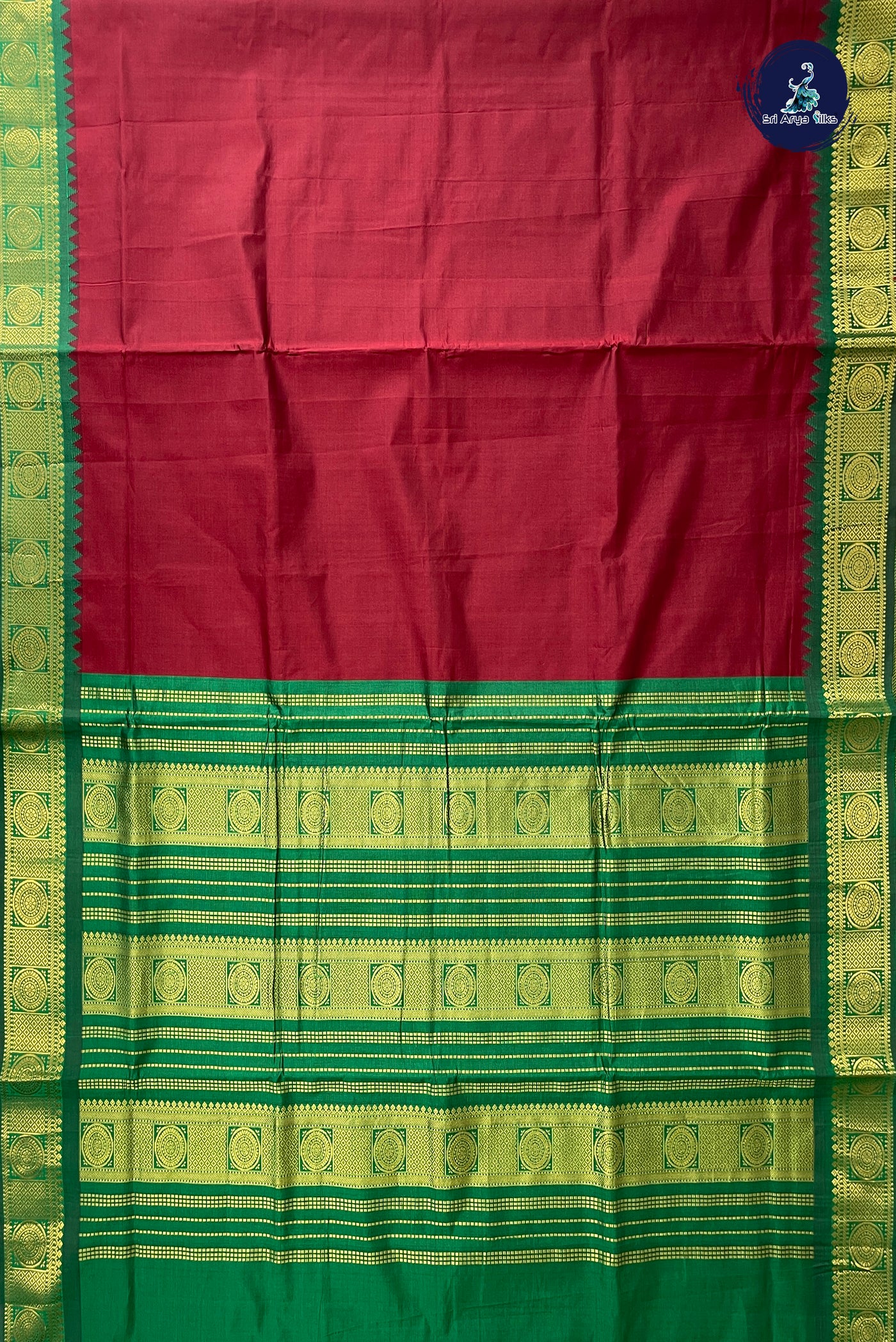 Maroon Half Pure Madisar Silk Cotton Saree With Plain Pattern