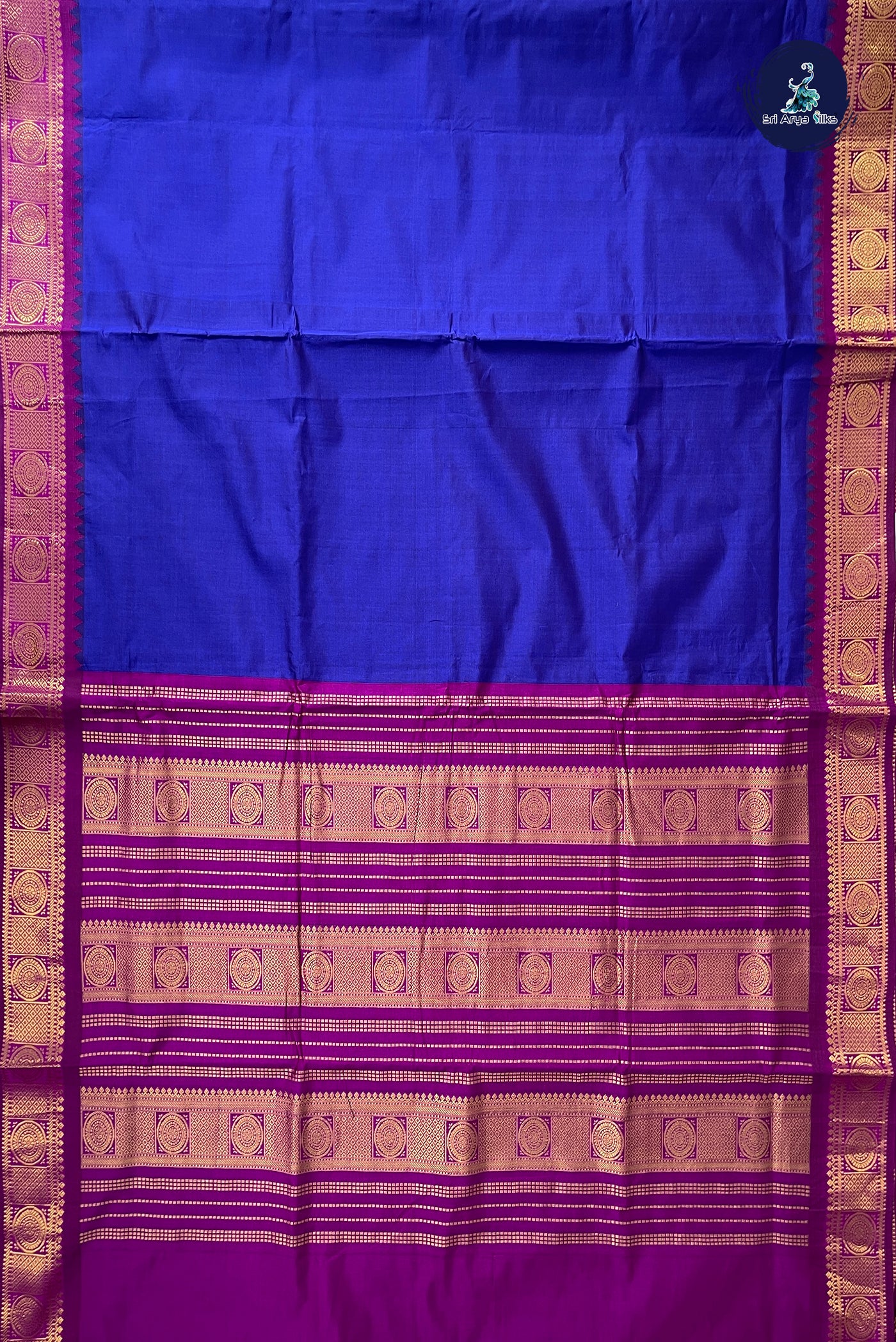 Blue Half Pure Madisar Silk Cotton Saree With Plain Pattern