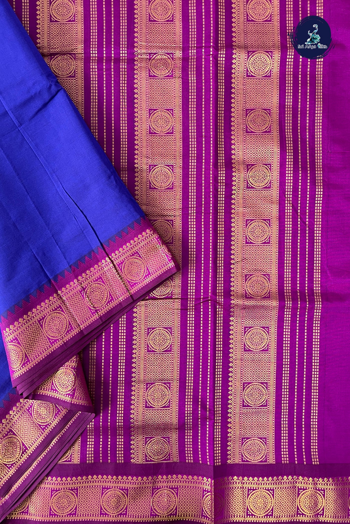 Blue Half Pure Madisar Silk Cotton Saree With Plain Pattern