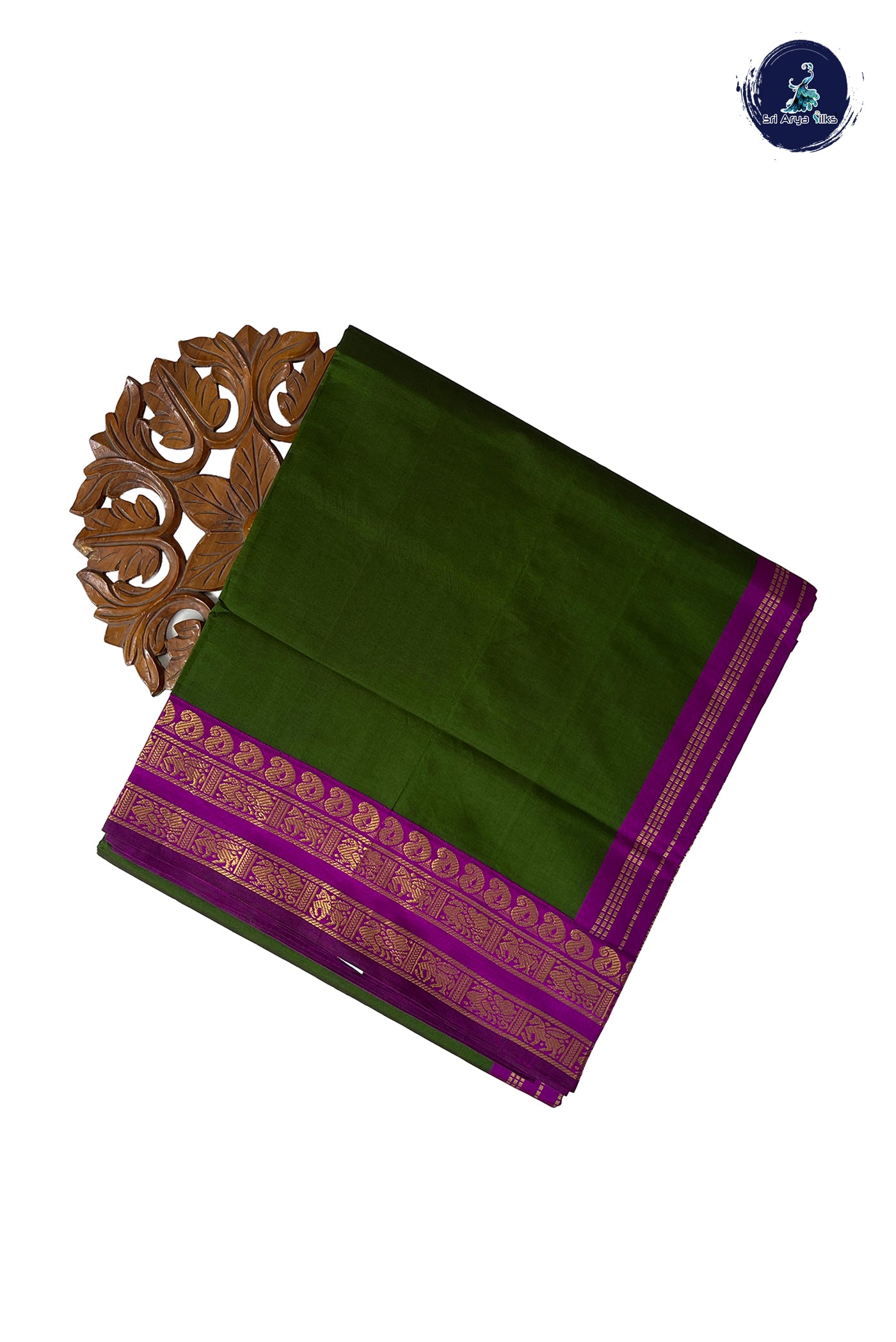 Green Half Pure Madisar Silk Cotton Saree With Plain Pattern