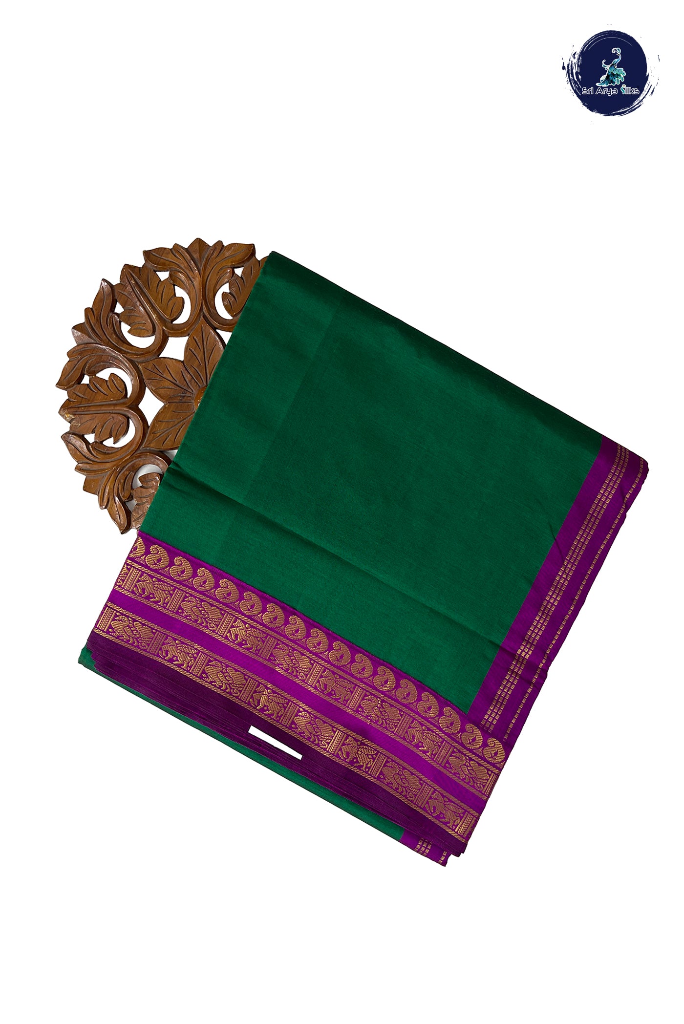 Dark Green Half Pure Madisar Silk Cotton Saree With Plain Pattern