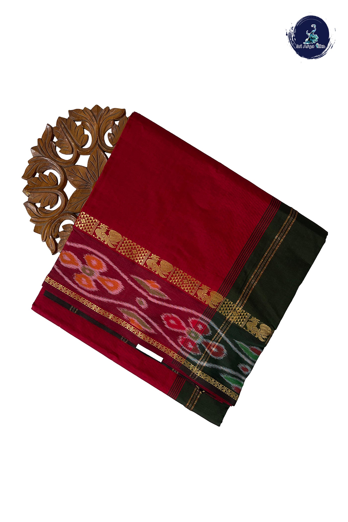 Red Half Pure Madisar Silk Cotton Saree With Plain Pattern