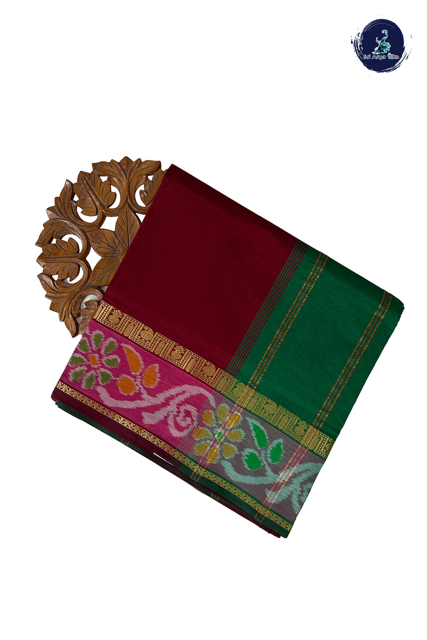 Brown Half Pure Madisar Silk Cotton Saree With Plain Pattern