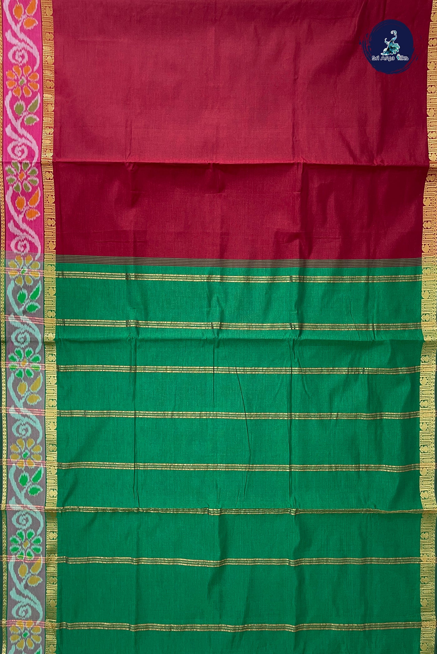 Brown Half Pure Madisar Silk Cotton Saree With Plain Pattern