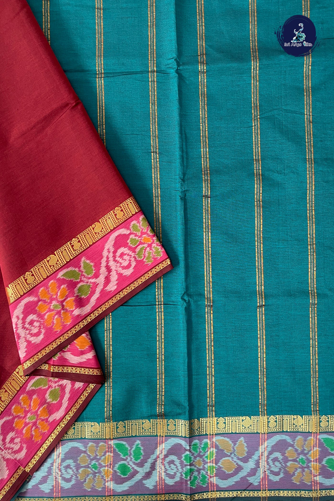 Brown Half Pure Madisar Silk Cotton Saree With Plain Pattern