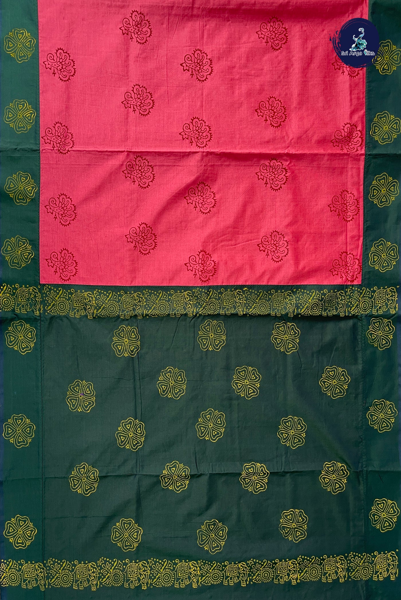 Caramel Pink Madisar Semi Silk Cotton Saree With Printed Pattern