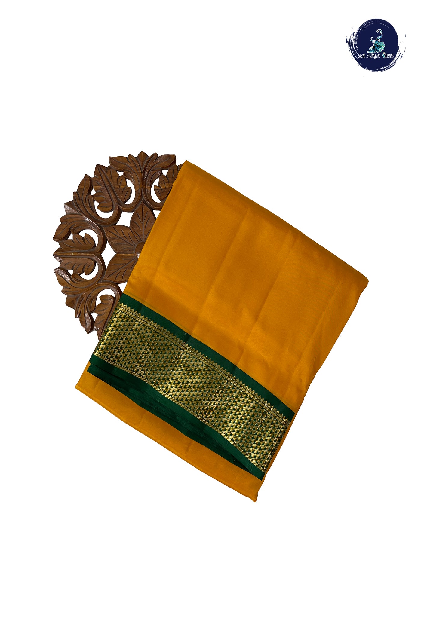 Mustard Yellow Madisar 10 Yards Silk Saree With Plain Pattern