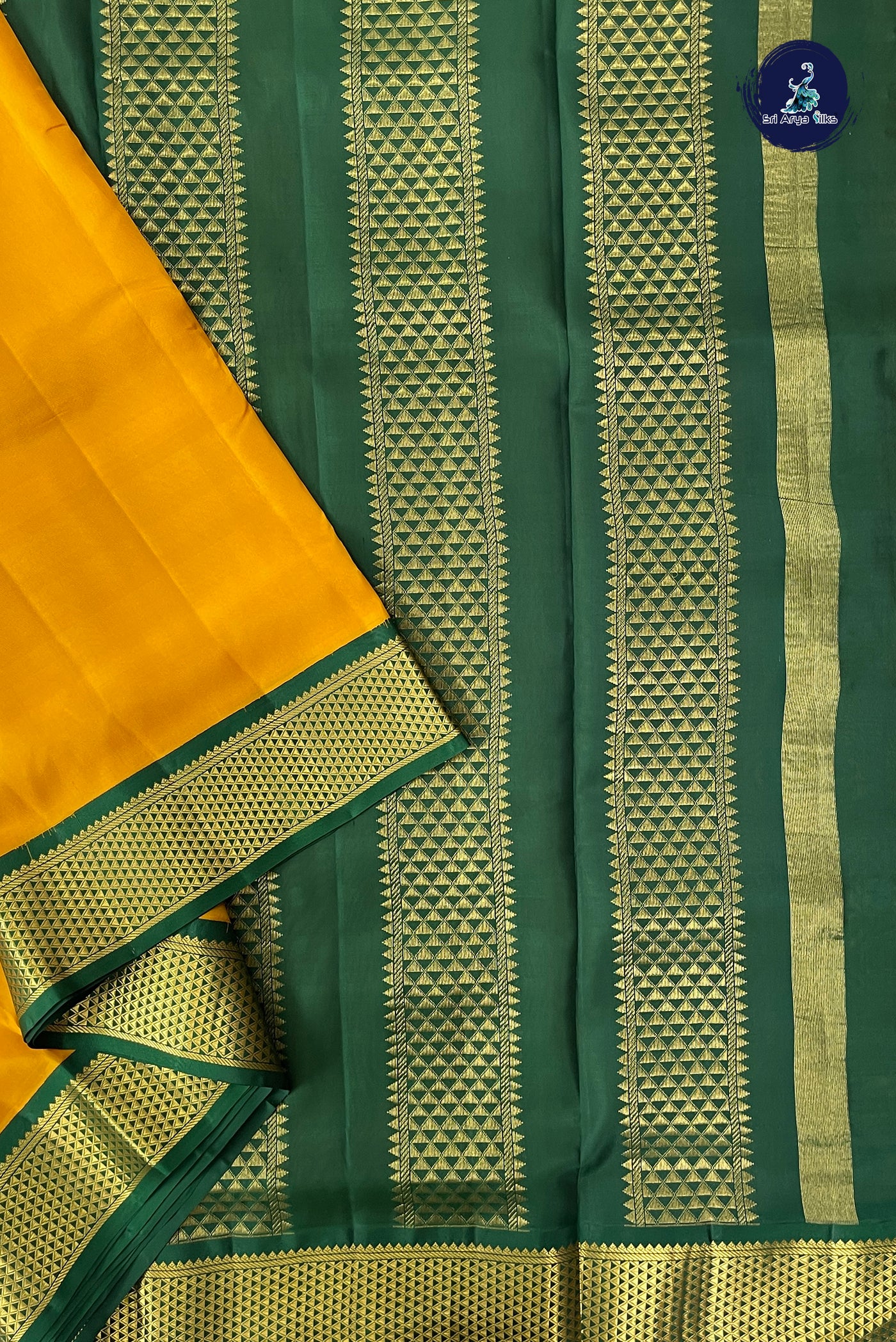 Mustard Yellow Madisar 10 Yards Silk Saree With Plain Pattern